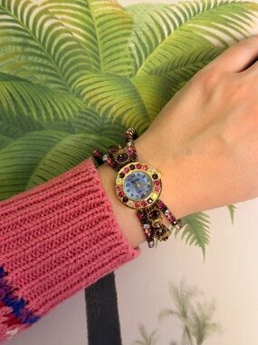 Gold-Tone Pink Crystal Wrapped Women's Bracelet Watch Kessaris